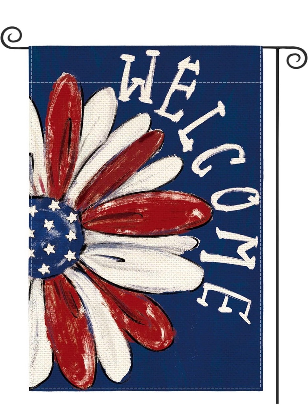 Patriotic Daisy Welcome Garden Flag - Red White Blue. NWT